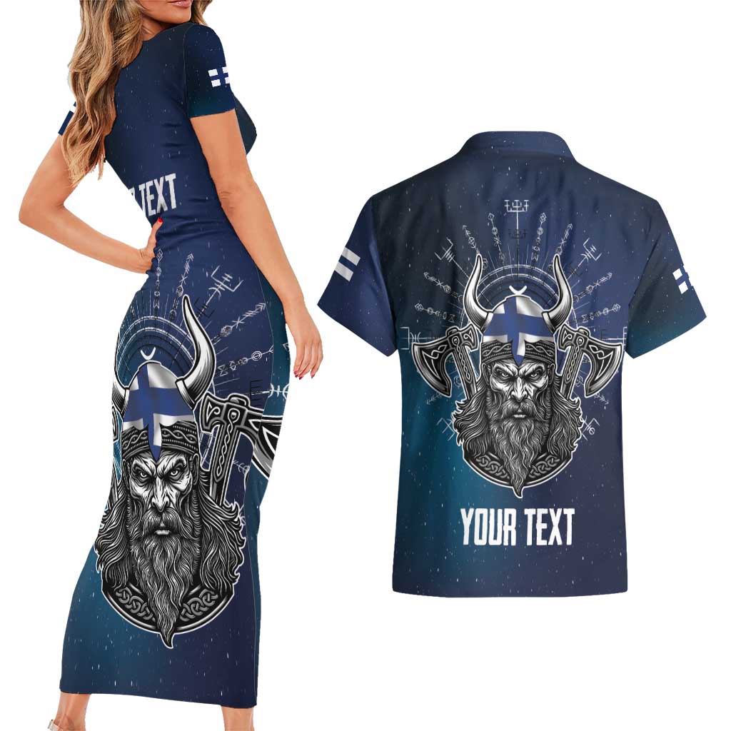 Personalized Finland Drakkar Vikings Couples Matching Short Sleeve Bodycon Dress and Hawaiian Shirt Suomi Viking Warrior