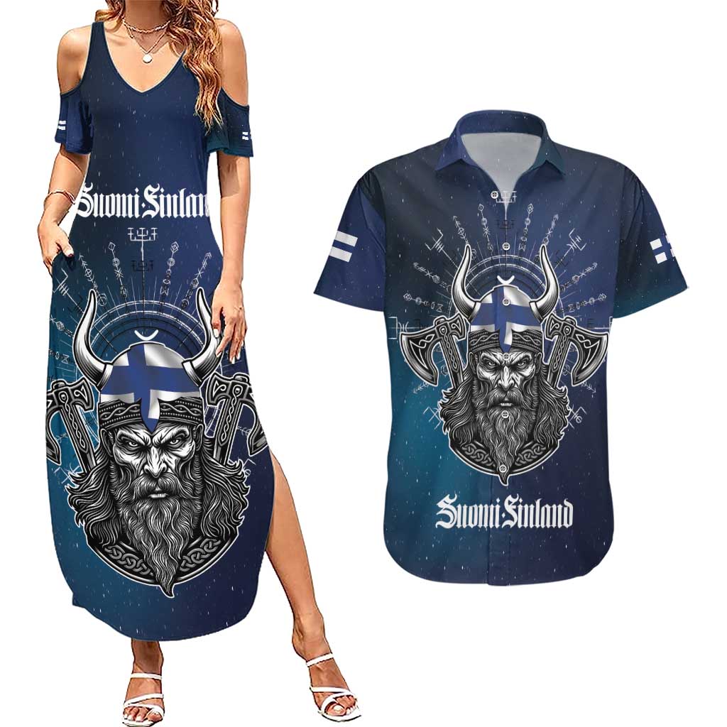 Personalized Finland Drakkar Vikings Couples Matching Summer Maxi Dress and Hawaiian Shirt Suomi Viking Warrior