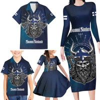 Personalized Finland Drakkar Vikings Family Matching Long Sleeve Bodycon Dress and Hawaiian Shirt Suomi Viking Warrior