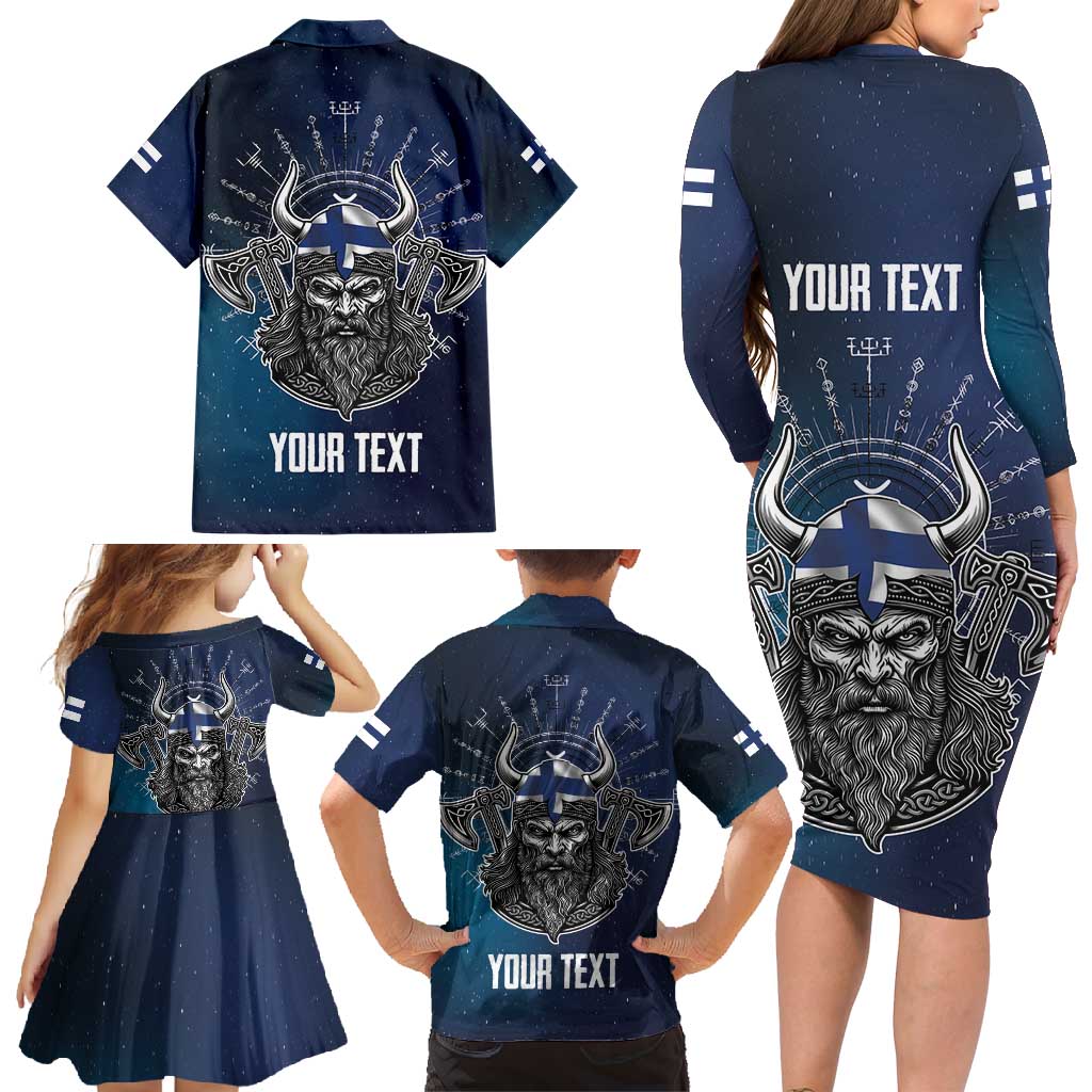 Personalized Finland Drakkar Vikings Family Matching Long Sleeve Bodycon Dress and Hawaiian Shirt Suomi Viking Warrior