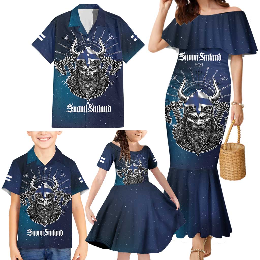 Personalized Finland Drakkar Vikings Family Matching Mermaid Dress and Hawaiian Shirt Suomi Viking Warrior