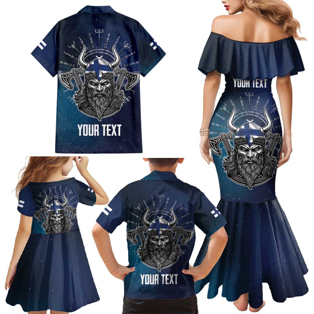 Personalized Finland Drakkar Vikings Family Matching Mermaid Dress and Hawaiian Shirt Suomi Viking Warrior