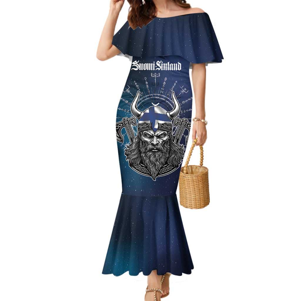 Personalized Finland Drakkar Vikings Family Matching Mermaid Dress and Hawaiian Shirt Suomi Viking Warrior