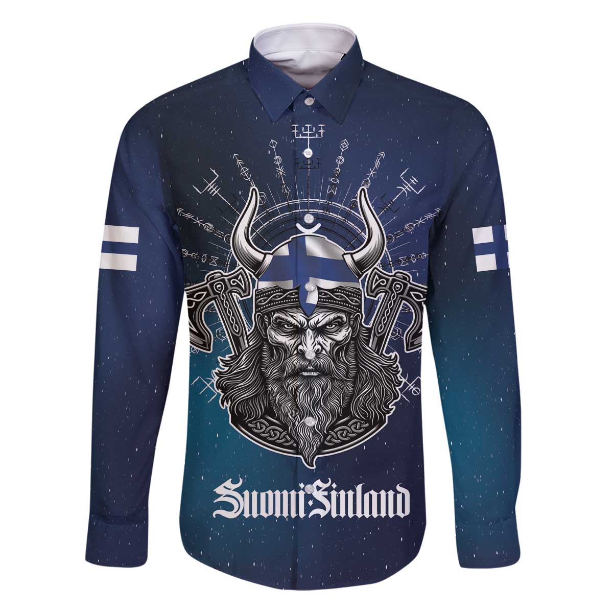 Personalized Finland Drakkar Vikings Family Matching Off The Shoulder Long Sleeve Dress and Hawaiian Shirt Suomi Viking Warrior