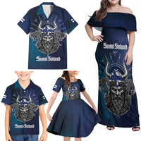Personalized Finland Drakkar Vikings Family Matching Off Shoulder Maxi Dress and Hawaiian Shirt Suomi Viking Warrior