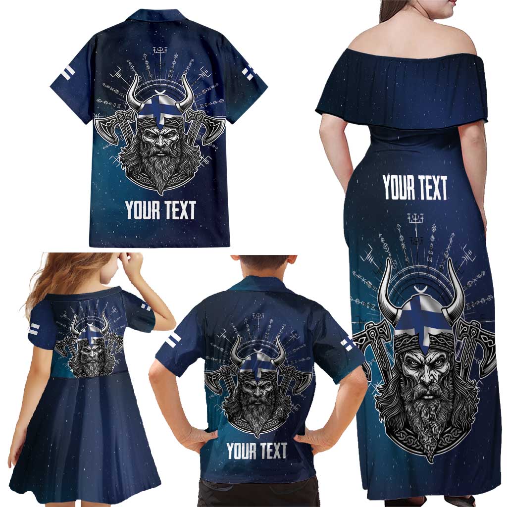 Personalized Finland Drakkar Vikings Family Matching Off Shoulder Maxi Dress and Hawaiian Shirt Suomi Viking Warrior