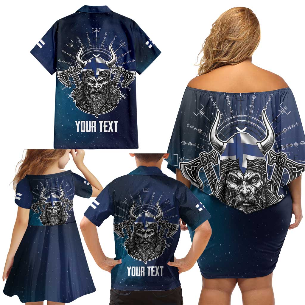 Personalized Finland Drakkar Vikings Family Matching Off Shoulder Short Dress and Hawaiian Shirt Suomi Viking Warrior