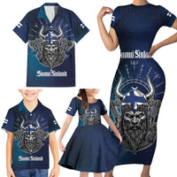 Personalized Finland Drakkar Vikings Family Matching Short Sleeve Bodycon Dress and Hawaiian Shirt Suomi Viking Warrior