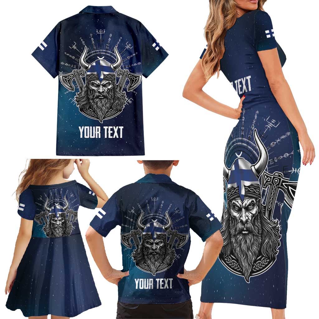 Personalized Finland Drakkar Vikings Family Matching Short Sleeve Bodycon Dress and Hawaiian Shirt Suomi Viking Warrior