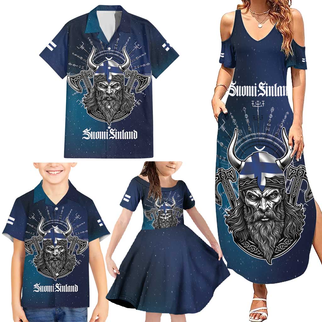 Personalized Finland Drakkar Vikings Family Matching Summer Maxi Dress and Hawaiian Shirt Suomi Viking Warrior