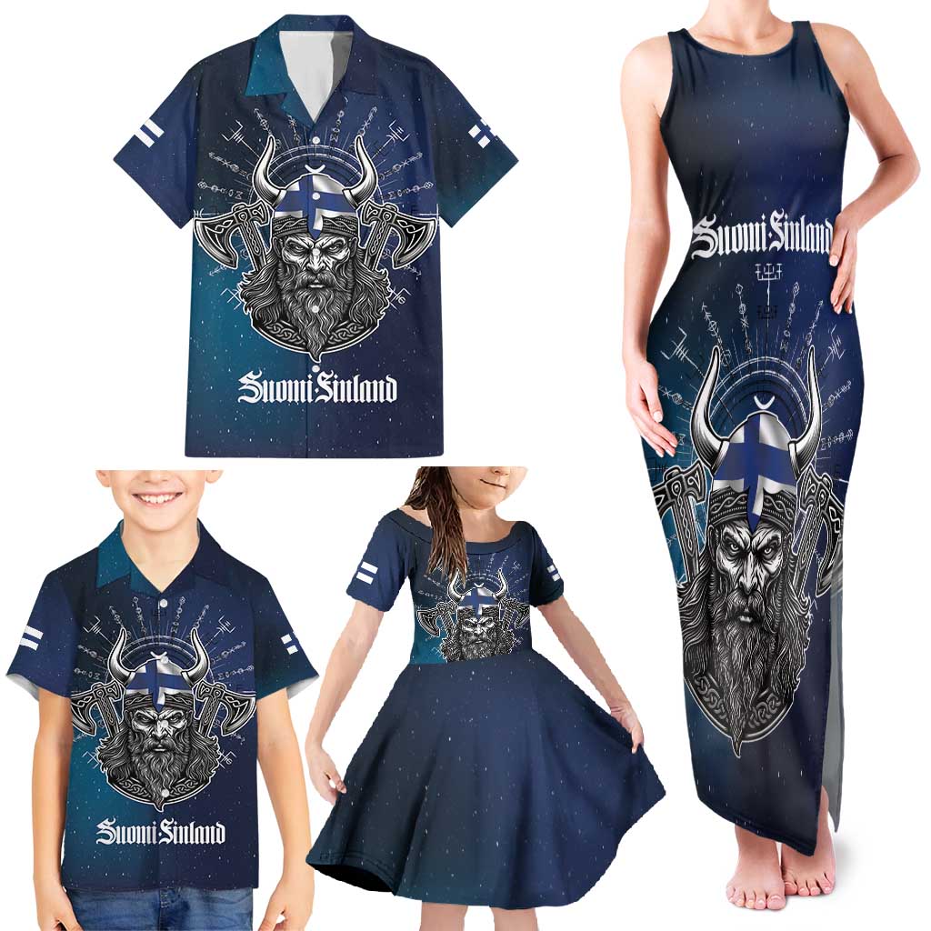 Personalized Finland Drakkar Vikings Family Matching Tank Maxi Dress and Hawaiian Shirt Suomi Viking Warrior