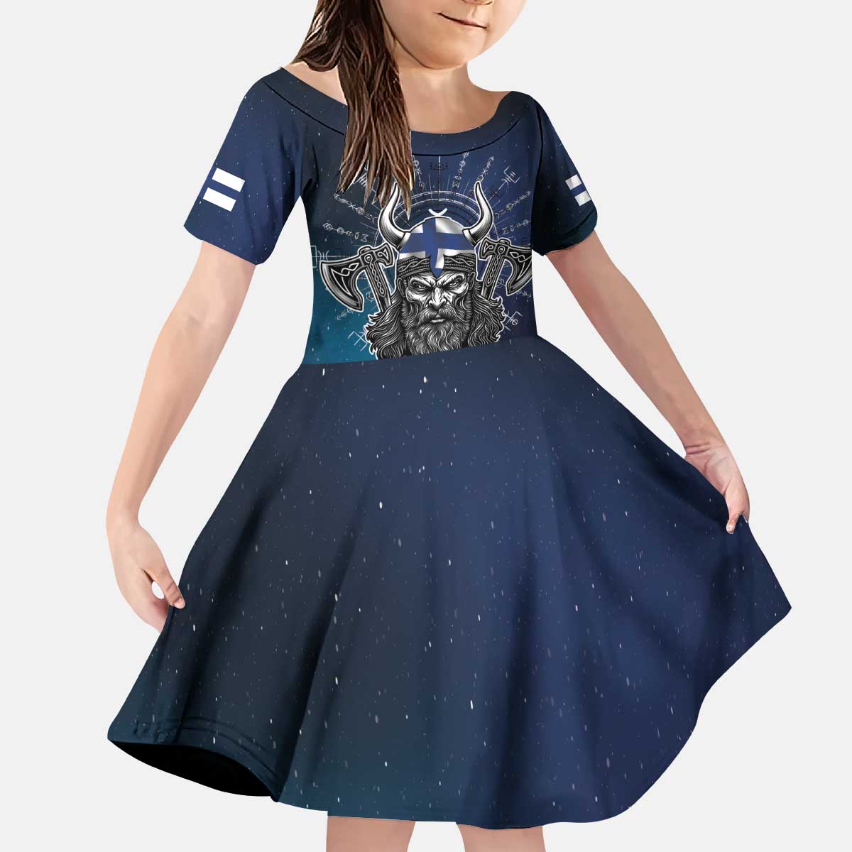 Personalized Finland Drakkar Vikings Kid Short Sleeve Dress Suomi Viking Warrior