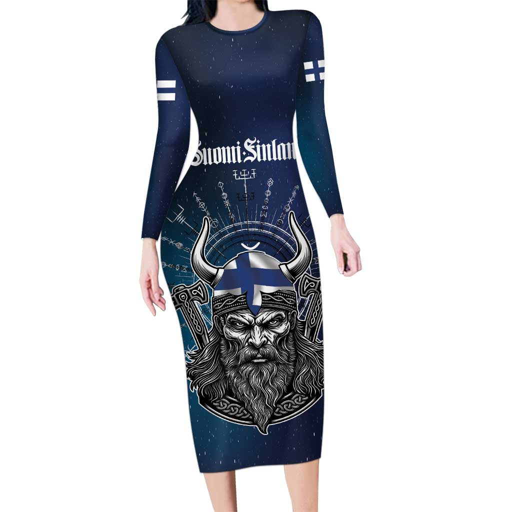 Personalized Finland Drakkar Vikings Long Sleeve Bodycon Dress Suomi Viking Warrior