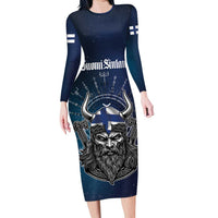 Personalized Finland Drakkar Vikings Long Sleeve Bodycon Dress Suomi Viking Warrior