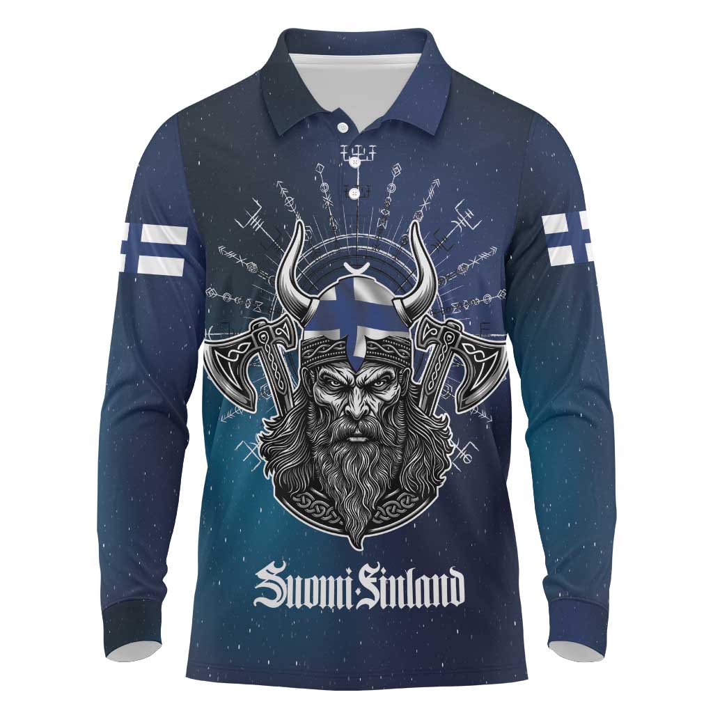 Personalized Finland Drakkar Vikings Long Sleeve Polo Shirt Suomi Viking Warrior