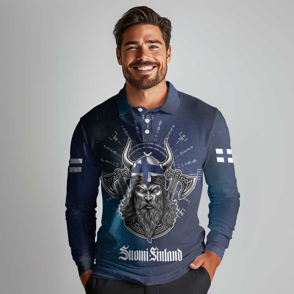 Personalized Finland Drakkar Vikings Long Sleeve Polo Shirt Suomi Viking Warrior