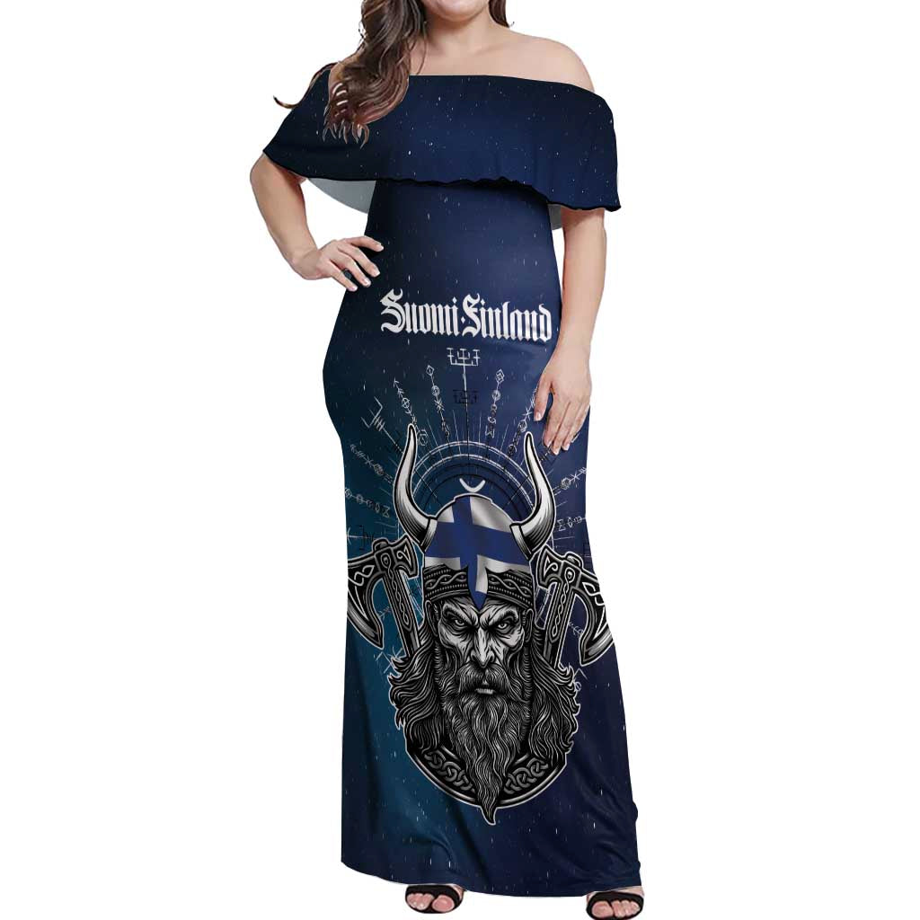 Personalized Finland Drakkar Vikings Off Shoulder Maxi Dress Suomi Viking Warrior