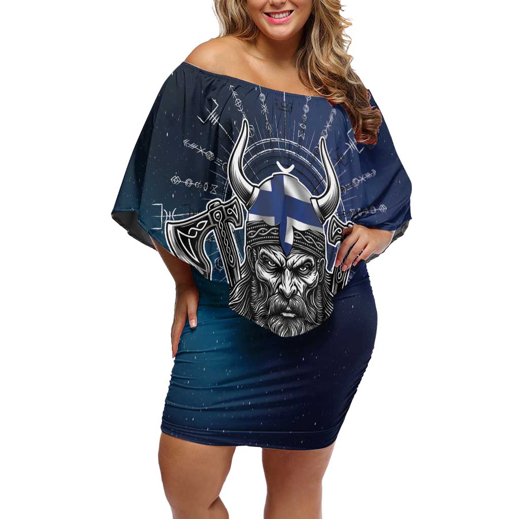 Personalized Finland Drakkar Vikings Off Shoulder Short Dress Suomi Viking Warrior
