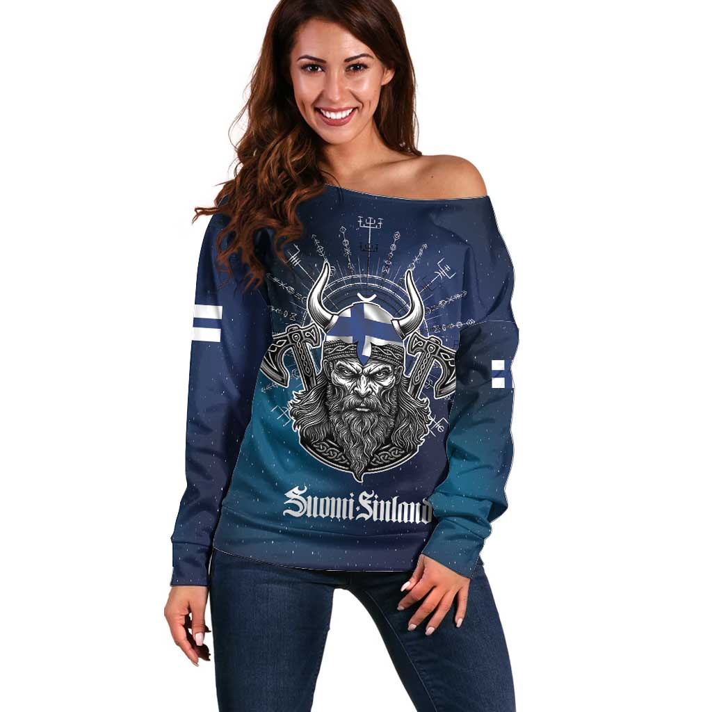 Personalized Finland Drakkar Vikings Off Shoulder Sweater Suomi Viking Warrior