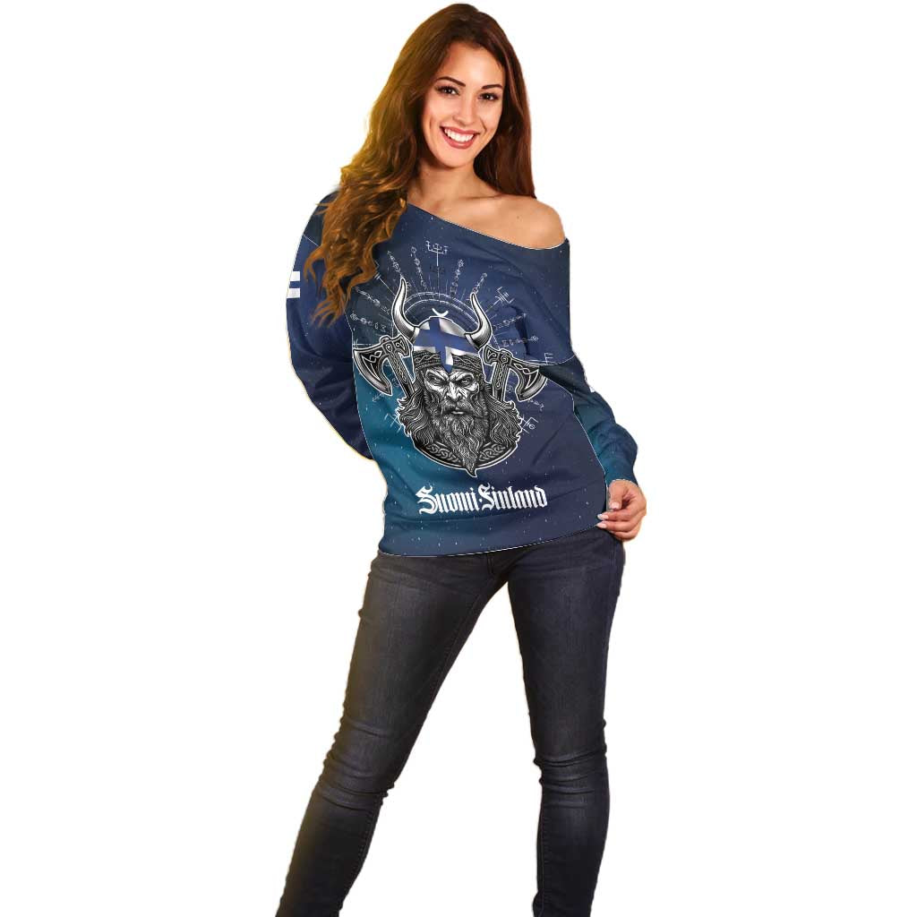 Personalized Finland Drakkar Vikings Off Shoulder Sweater Suomi Viking Warrior