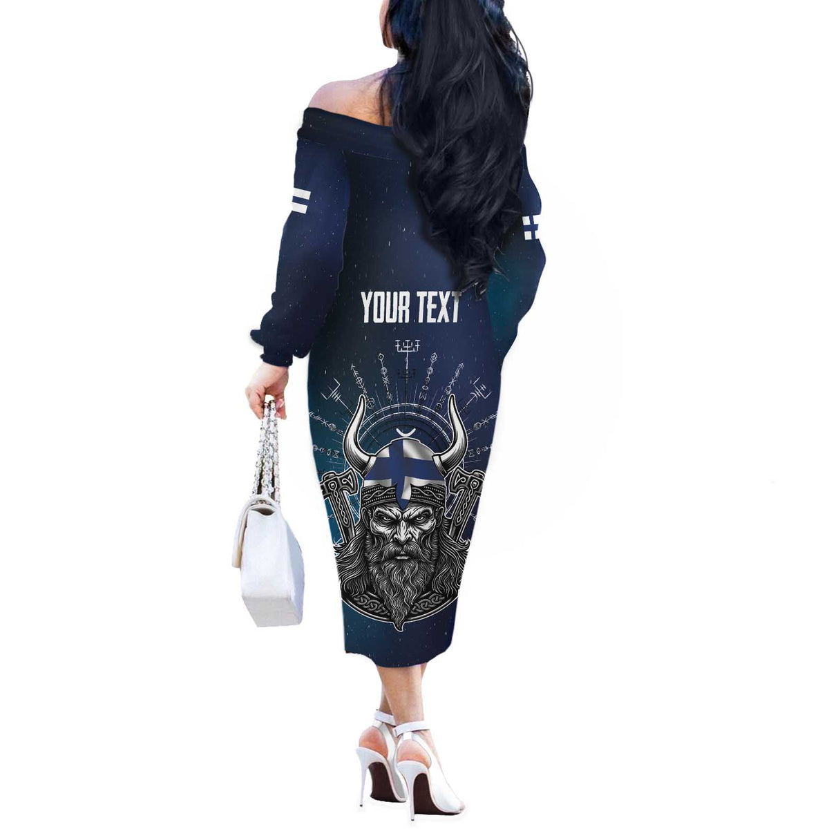 Personalized Finland Drakkar Vikings Off The Shoulder Long Sleeve Dress Suomi Viking Warrior