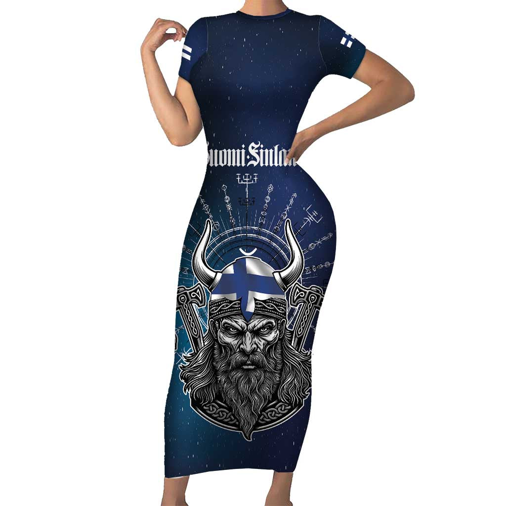 Personalized Finland Drakkar Vikings Short Sleeve Bodycon Dress Suomi Viking Warrior