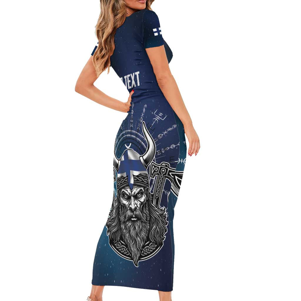 Personalized Finland Drakkar Vikings Short Sleeve Bodycon Dress Suomi Viking Warrior