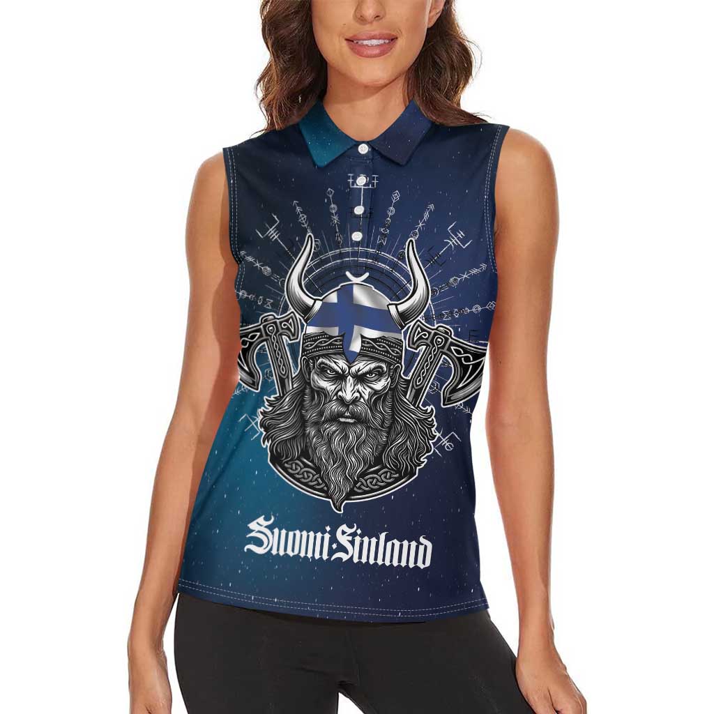 Personalized Finland Drakkar Vikings Women Sleeveless Polo Shirt Suomi Viking Warrior