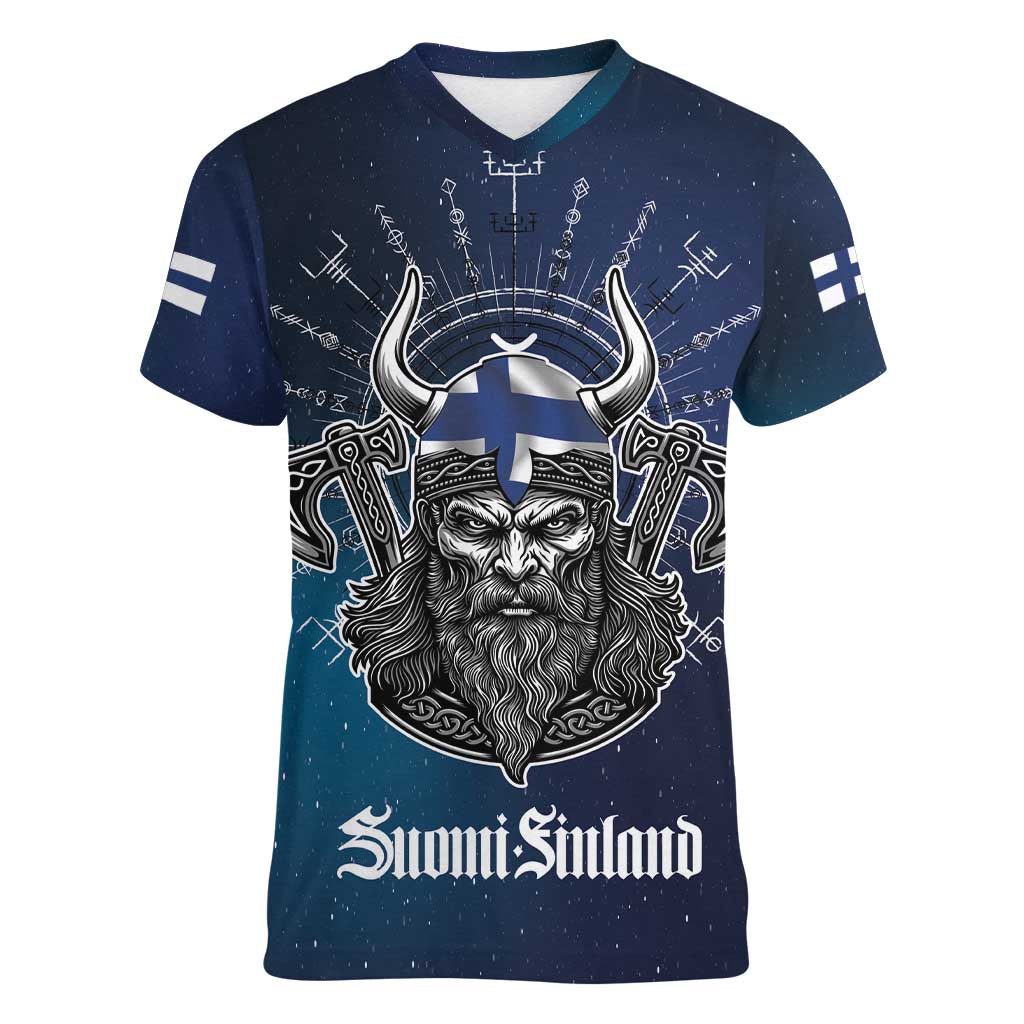 Personalized Finland Drakkar Vikings Women V-Neck T-Shirt Suomi Viking Warrior