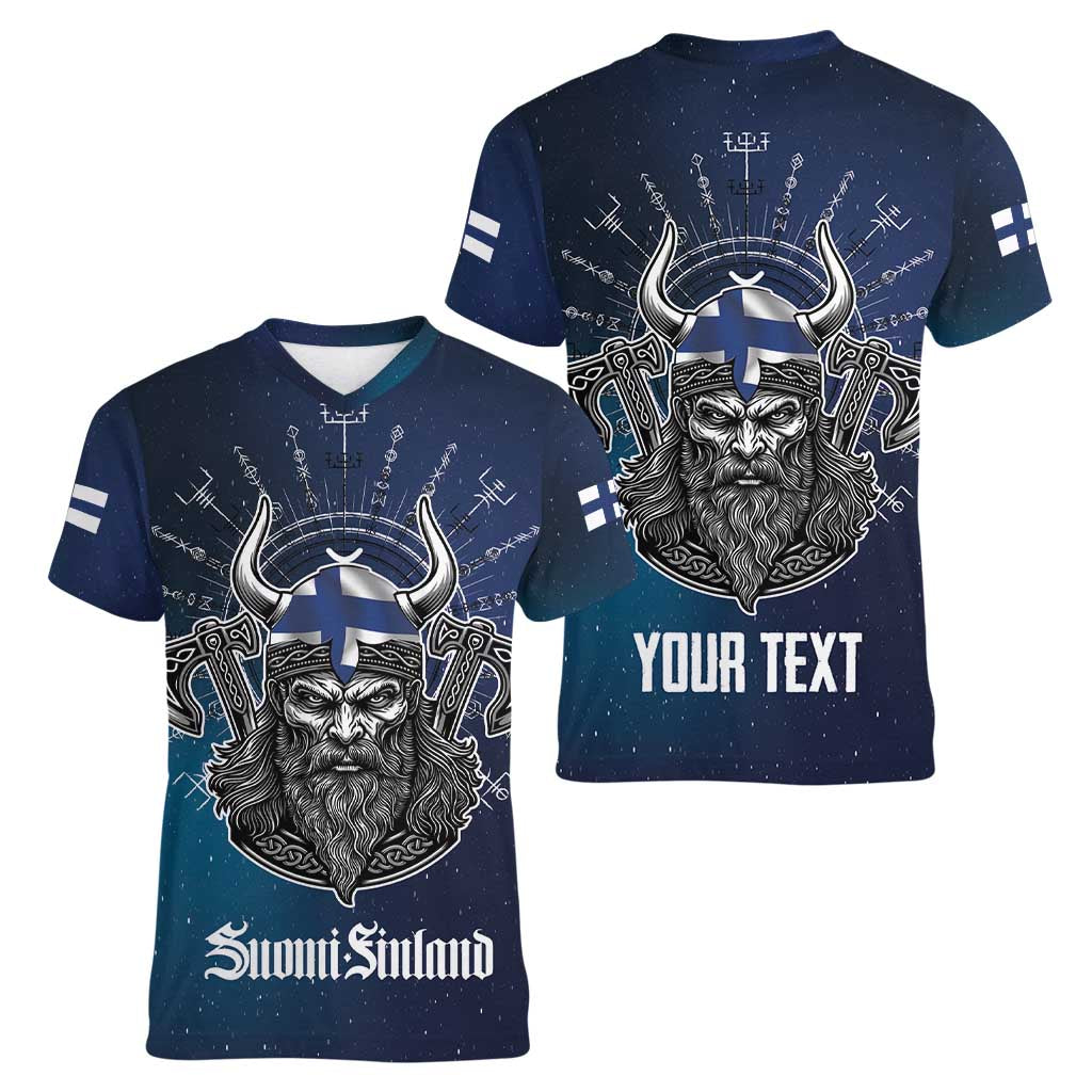 Personalized Finland Drakkar Vikings Women V-Neck T-Shirt Suomi Viking Warrior