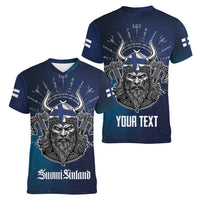 Personalized Finland Drakkar Vikings Women V-Neck T-Shirt Suomi Viking Warrior