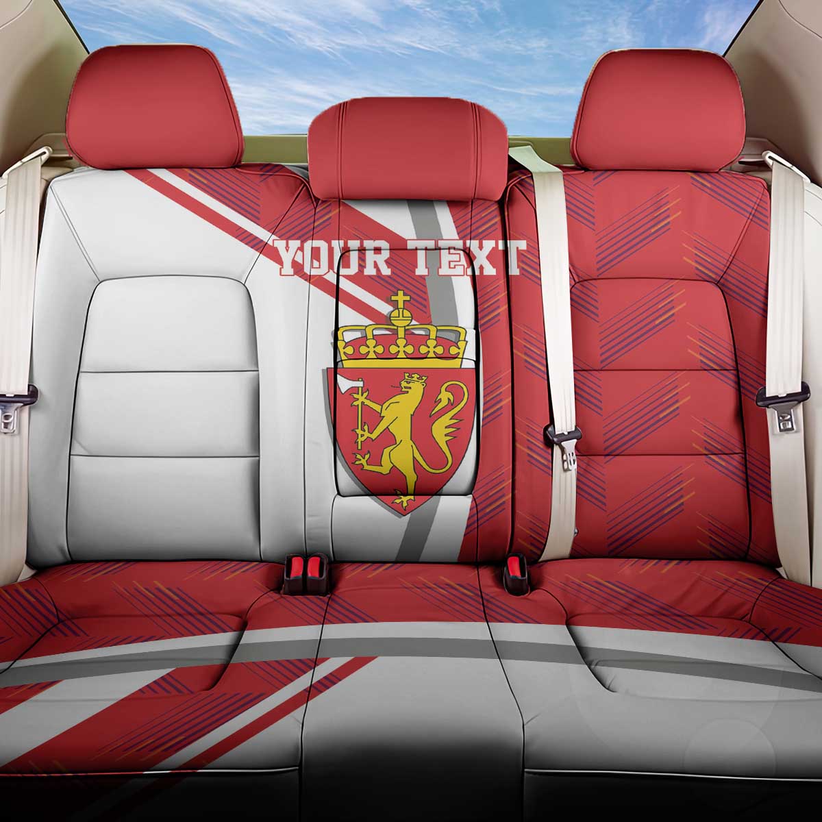 Personalized Norway Coat of Arms Back Car Seat Cover Golden Lion