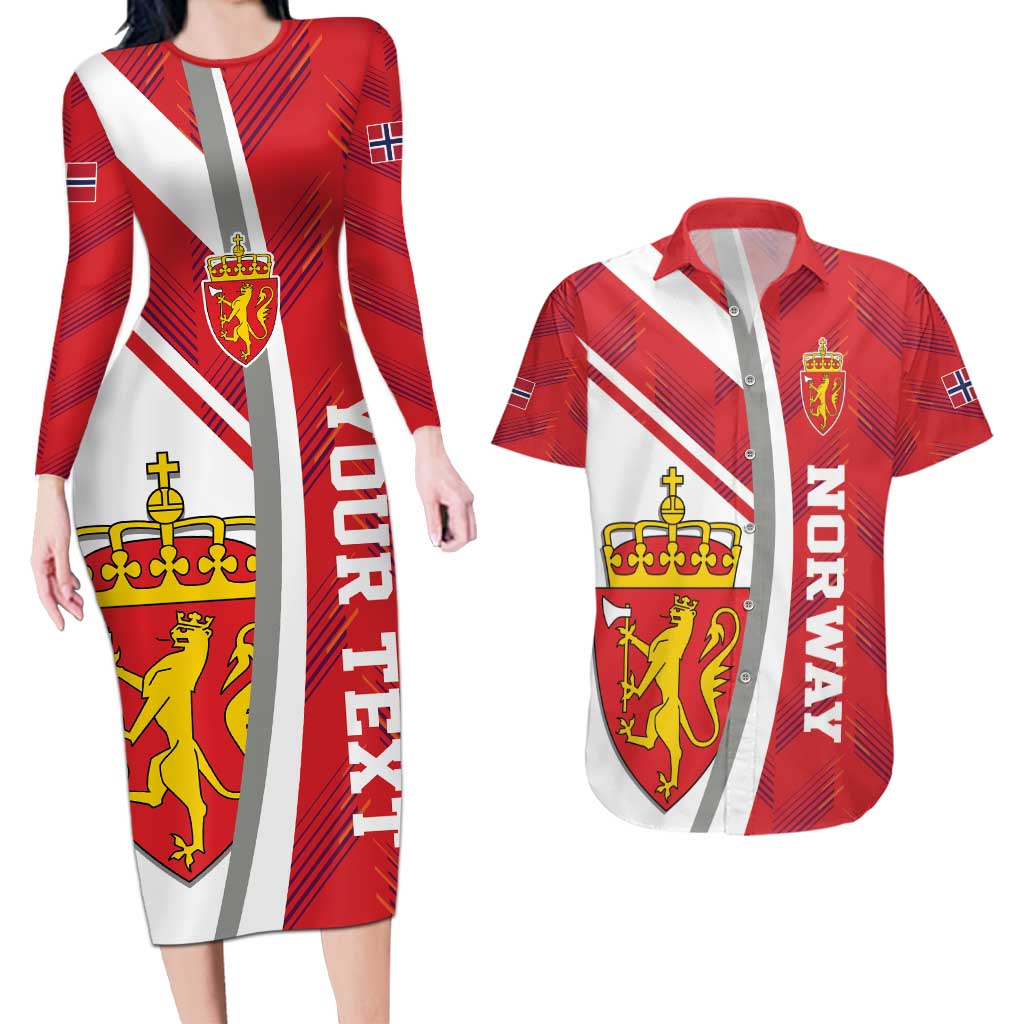 Personalized Norway Coat of Arms Couples Matching Long Sleeve Bodycon Dress and Hawaiian Shirt Golden Lion