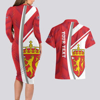 Personalized Norway Coat of Arms Couples Matching Long Sleeve Bodycon Dress and Hawaiian Shirt Golden Lion