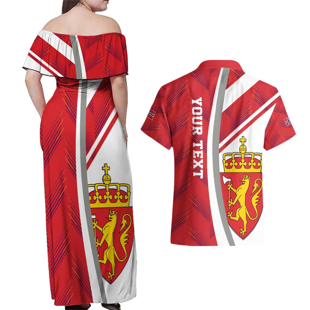Personalized Norway Coat of Arms Couples Matching Off Shoulder Maxi Dress and Hawaiian Shirt Golden Lion
