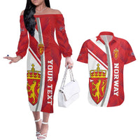 Personalized Norway Coat of Arms Couples Matching Off The Shoulder Long Sleeve Dress and Hawaiian Shirt Golden Lion
