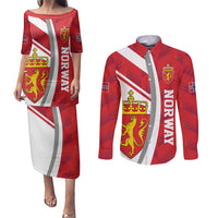 Personalized Norway Coat of Arms Couples Matching Puletasi and Long Sleeve Button Shirt Golden Lion