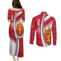 Personalized Norway Coat of Arms Couples Matching Puletasi and Long Sleeve Button Shirt Golden Lion