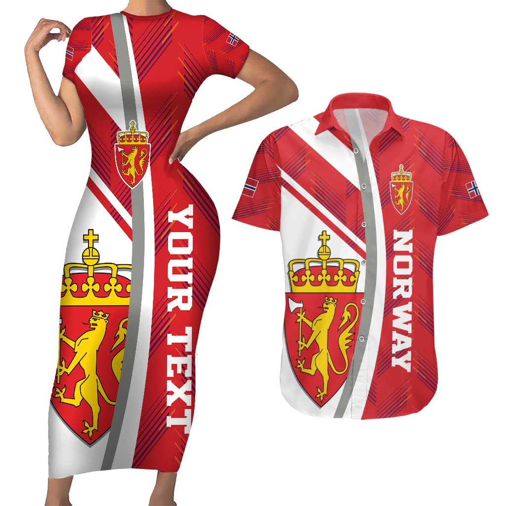 Personalized Norway Coat of Arms Couples Matching Short Sleeve Bodycon Dress and Hawaiian Shirt Golden Lion