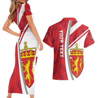 Personalized Norway Coat of Arms Couples Matching Short Sleeve Bodycon Dress and Hawaiian Shirt Golden Lion