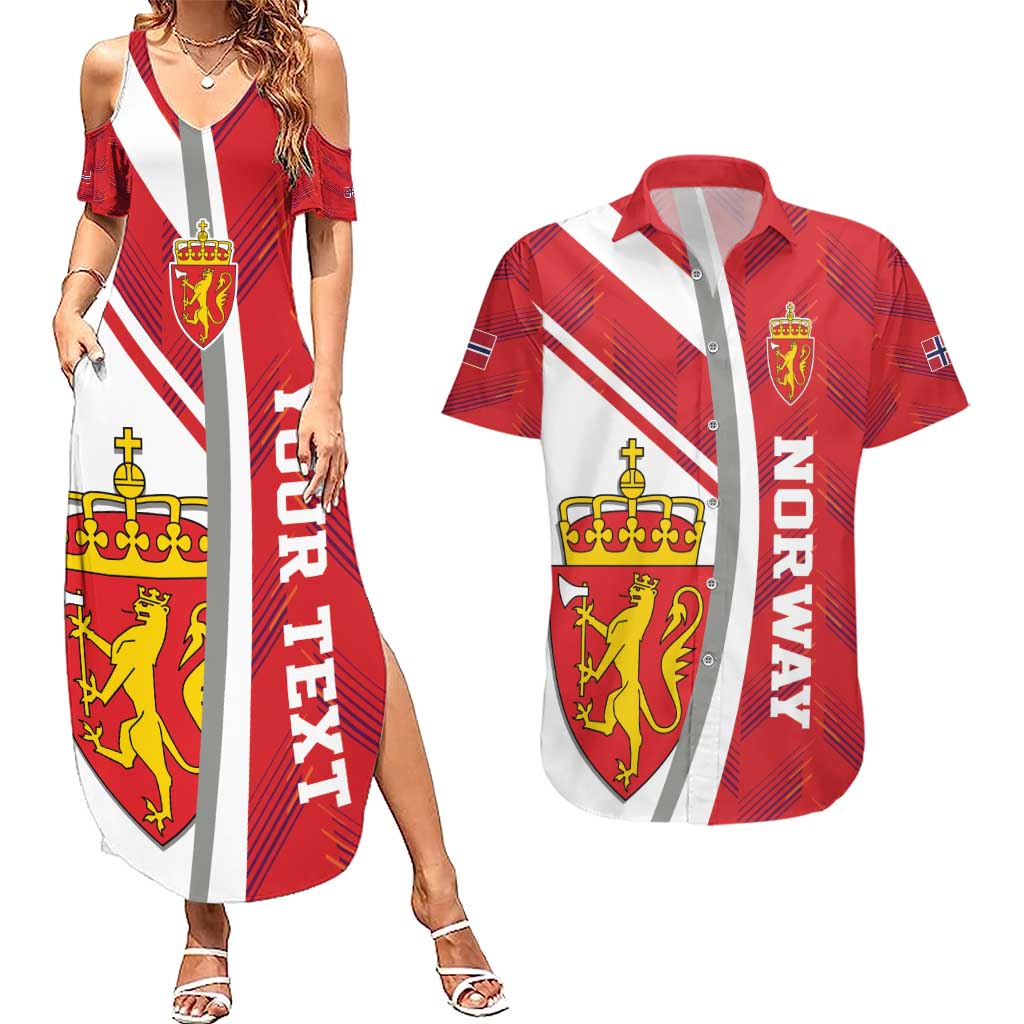 Personalized Norway Coat of Arms Couples Matching Summer Maxi Dress and Hawaiian Shirt Golden Lion