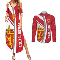 Personalized Norway Coat of Arms Couples Matching Summer Maxi Dress and Long Sleeve Button Shirt Golden Lion