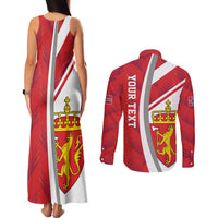 Personalized Norway Coat of Arms Couples Matching Tank Maxi Dress and Long Sleeve Button Shirt Golden Lion