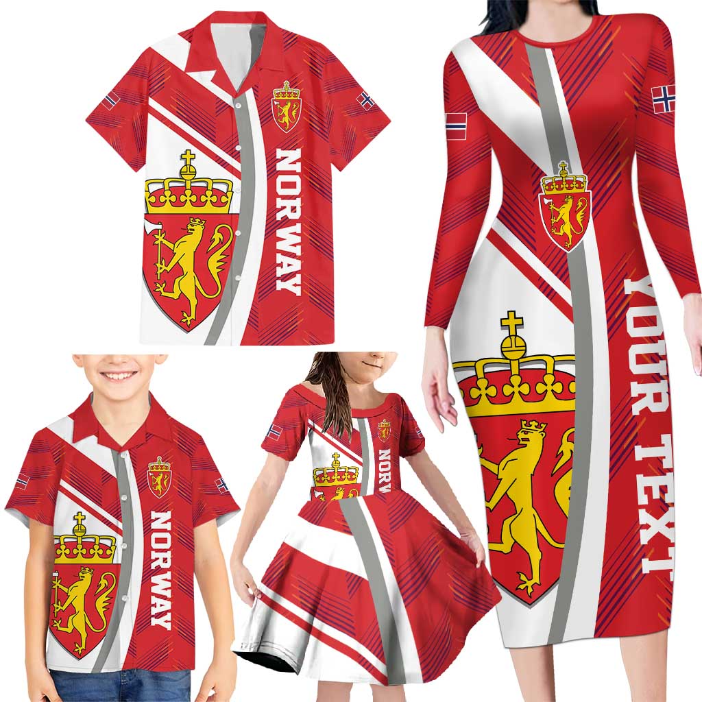 Personalized Norway Coat of Arms Family Matching Long Sleeve Bodycon Dress and Hawaiian Shirt Golden Lion