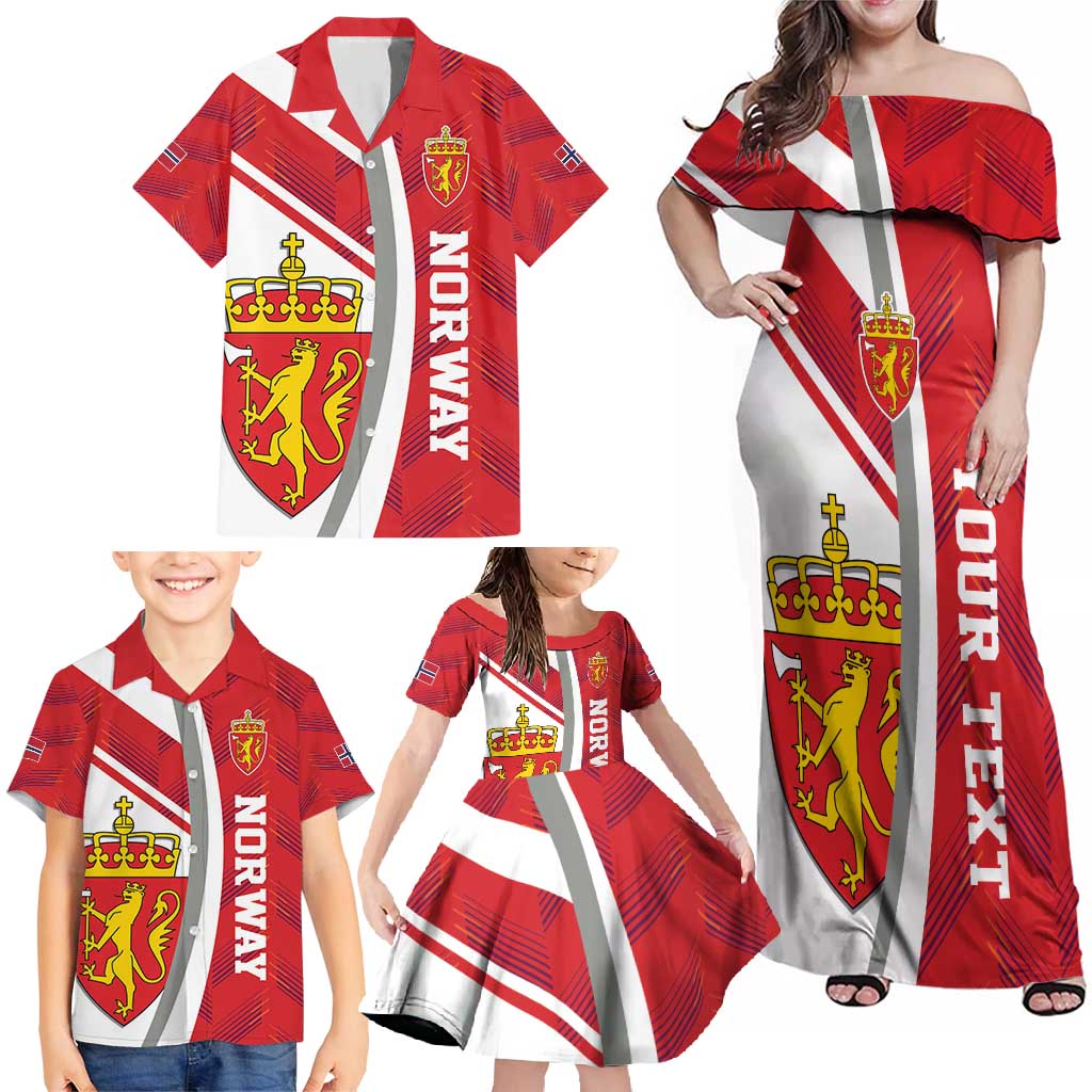 Personalized Norway Coat of Arms Family Matching Off Shoulder Maxi Dress and Hawaiian Shirt Golden Lion