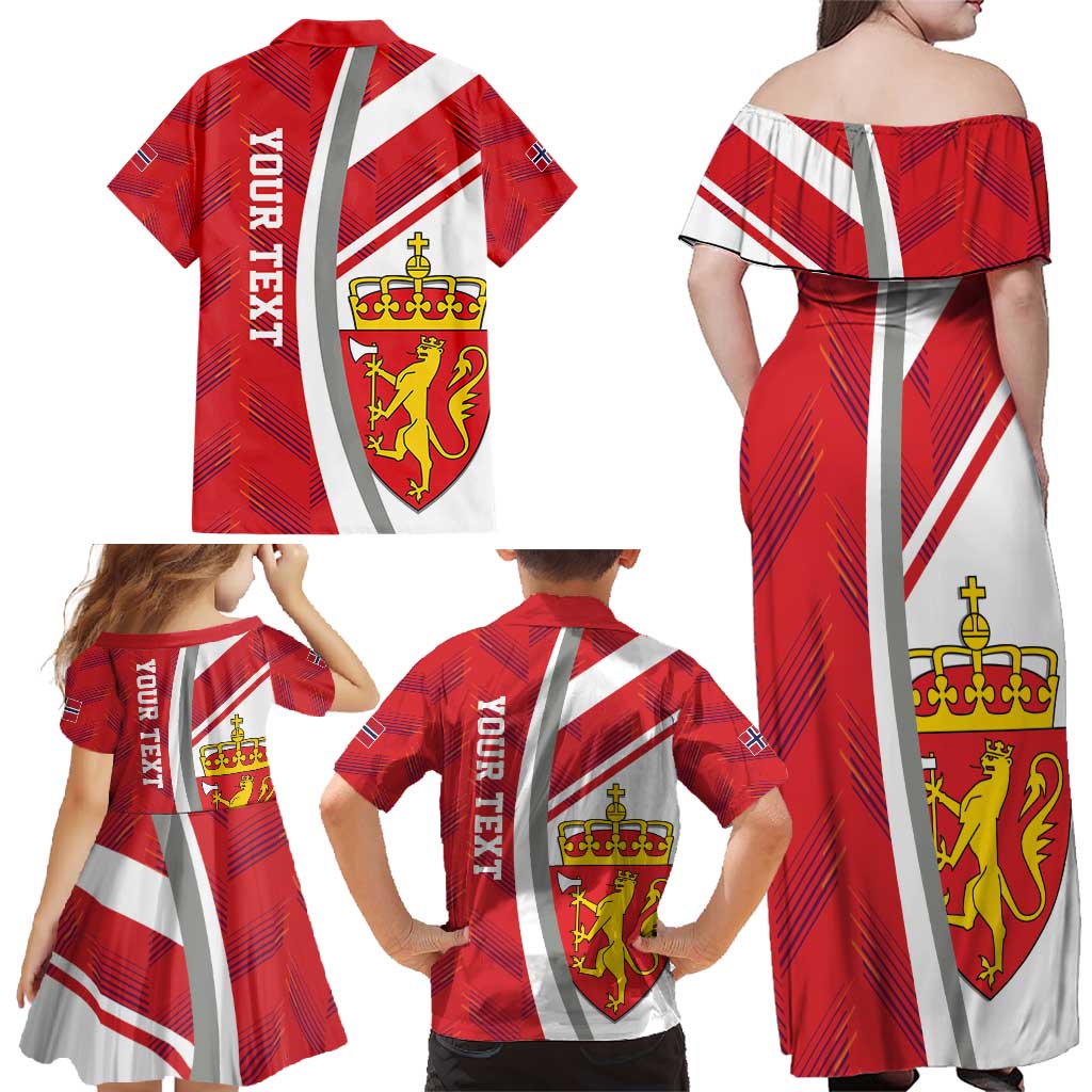Personalized Norway Coat of Arms Family Matching Off Shoulder Maxi Dress and Hawaiian Shirt Golden Lion