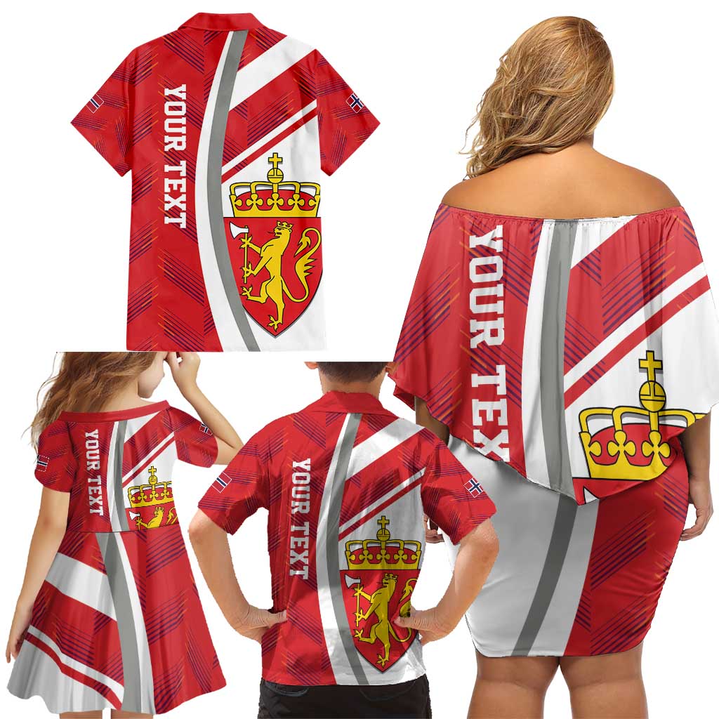 Personalized Norway Coat of Arms Family Matching Off Shoulder Short Dress and Hawaiian Shirt Golden Lion