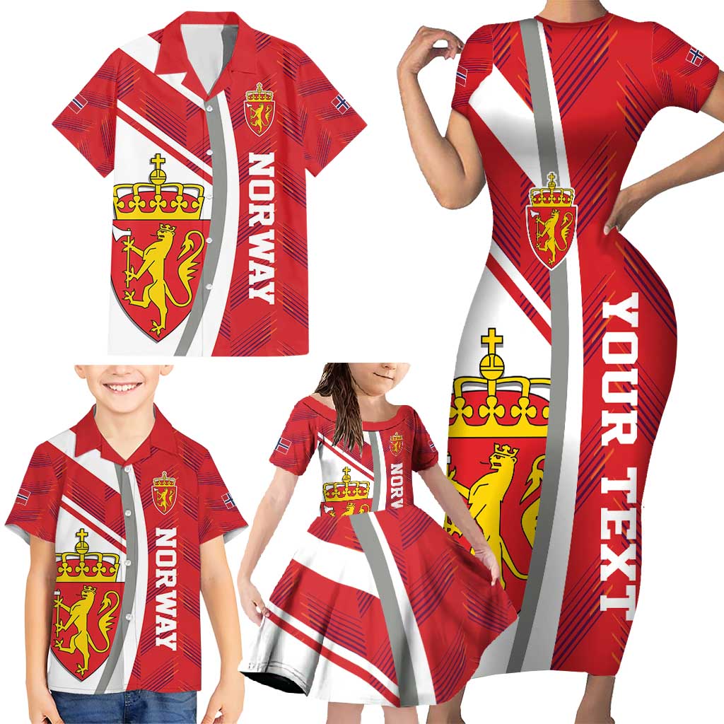 Personalized Norway Coat of Arms Family Matching Short Sleeve Bodycon Dress and Hawaiian Shirt Golden Lion