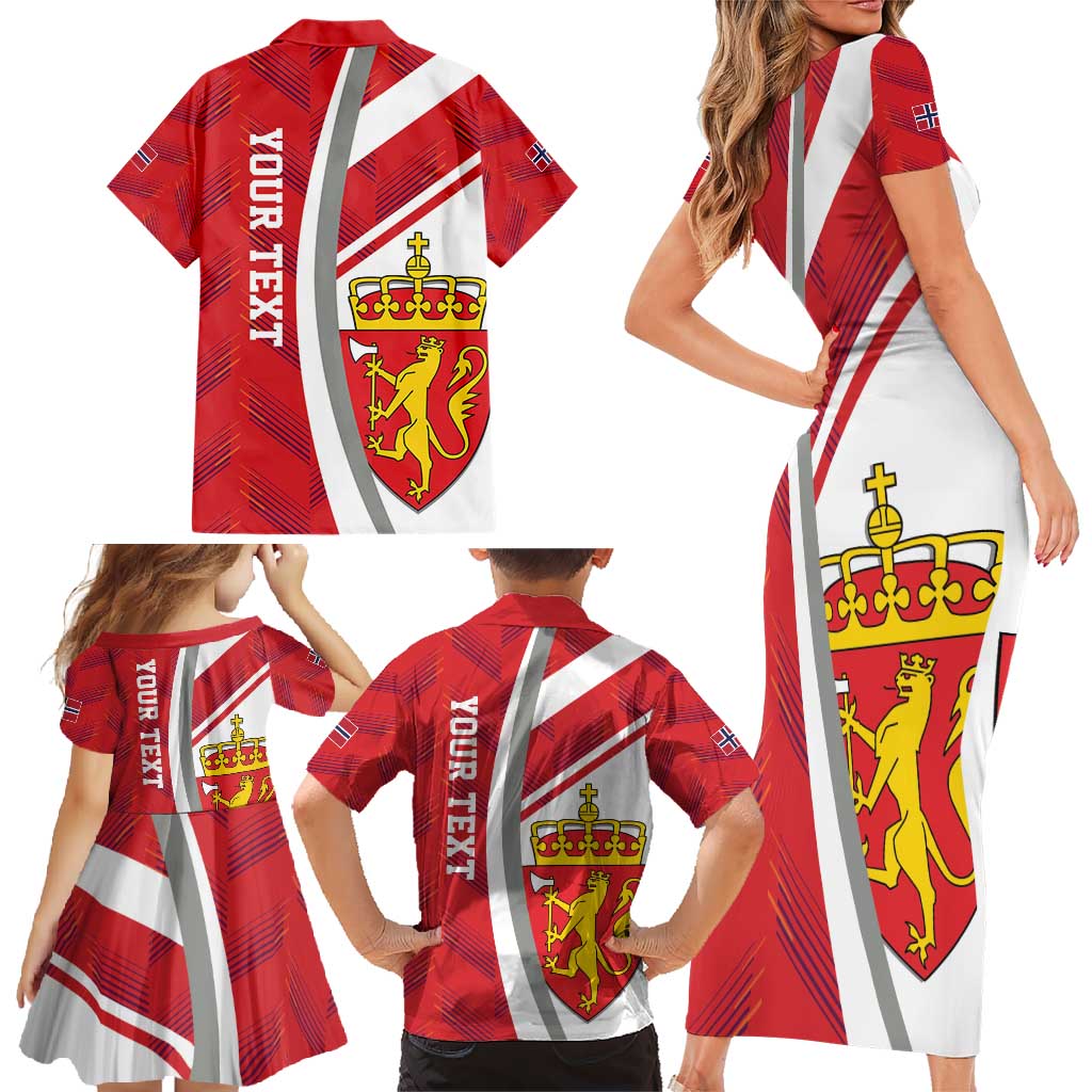 Personalized Norway Coat of Arms Family Matching Short Sleeve Bodycon Dress and Hawaiian Shirt Golden Lion