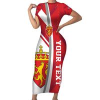 Personalized Norway Coat of Arms Family Matching Short Sleeve Bodycon Dress and Hawaiian Shirt Golden Lion